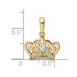 14k and White Rhodium Diamond-cut Heart Crown Pendant - Image 4
