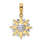14k and White Rhodium Diamond-cut Sun Pendant