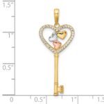 14k with White and Rose Rhodium Diamond-cut Hearts Key Pendant - Image 4