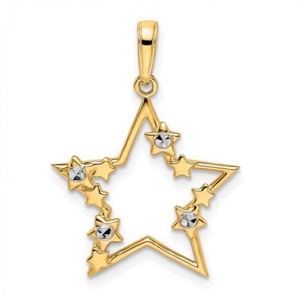14k and White Rhodium Diamond-cut Stars Pendant