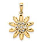 14K and White Rhodium Diamond-cut Flower Pendant