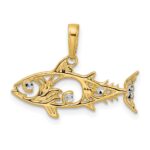 14k and White Rhodium Diamond-cut Fish Pendant
