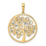14k and White Rhodium Diamond-cut Tree of Life Pendant