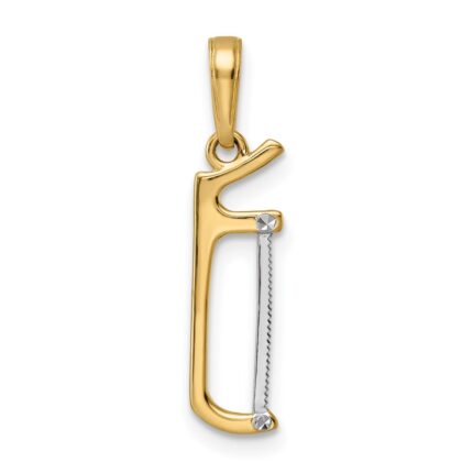 14k and White Rhodium Diamond-cut Hacksaw Pendant