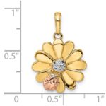 14k with White and Rose Rhodium Diamond-cut Ladybug on Flower Pendant - Image 3