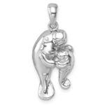 Sterling Silver Rhodium-plated Polished Manatee and Baby Pendant