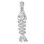 Sterling Silver Rhodium-plated Polished Blue CZ Eye Bonefish Pendant - Image 4