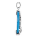 Sterling Silver Rhodium-Plated Polished Blue Agate Turtle and Reef Round Pendant - Image 2