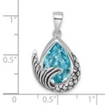 Sterling Silver Rhodium-Plated Polished & Antiqued Crystal Mermaid Tail Pendant - Image 5