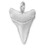 Sterling Silver Rhodium-Plated Brushed and Polished Great White Shark Tooth Pendant - Image 4