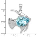 Sterling Silver Rhodium-plated Polished Crystal Angel Fish Pendant - Image 5