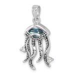 Sterling Silver Rhodium-plated Polished Crystal and CZ Jelly Fish Pendant - Image 4