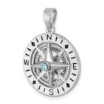 Sterling Silver Rhodium-Plated Polished Moveable Crystal Compass Pendant - Image 4