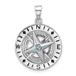 Sterling Silver Rhodium-Plated Polished Moveable Crystal Compass Pendant - Image 5