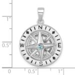 Sterling Silver Rhodium-Plated Polished Moveable Crystal Compass Pendant - Image 6