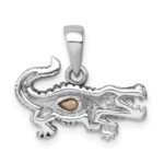 Sterling Silver Rhodium-plated Antiqued Crystal Inlay Alligator Pendant - Image 3