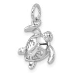 Sterling Silver Rhodium-Plated Tiny Turtle with Flower Back Pendant - Image 4