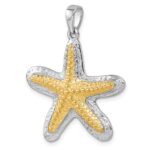 Sterling Silver Rhodium-plated Polished Gold-tone Star Fish Pendant - Image 4
