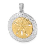 Sterling Silver Rhodium-plated Gold-tone Textured Sand Dollar Pendant - Image 4