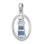 Sterling Silver Rhodium-Plated Polished Oval Adventurine and CZ Lighthouse Pendant - Image 4