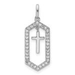 14K White Gold Polished 1/5 carat Diamond Framed Dangle Cross Pendant