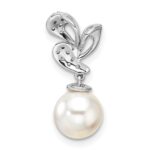 14K White Gold Polished 1/10 carat Diamond and White Freshwater Cultured Pearl Chain Slide - Image 3