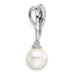 14K White Gold Polished 1/10 carat Diamond and White Freshwater Cultured Pearl Chain Slide - Image 2