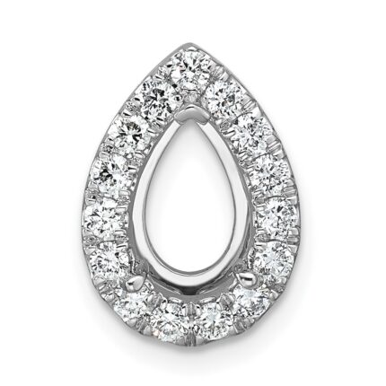 14k White Gold 3/8 carat Lab Grown Diamond VS/SI+ G+ Semi Mount Holds 10.7x7mm Pear Center Halo Chain Slide Pendant
