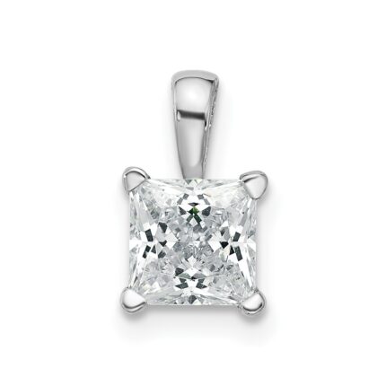 14k White Gold 1 carat Lab Grown Diamond VS/SI+ G+ Princess Complete Four Prong Pendant