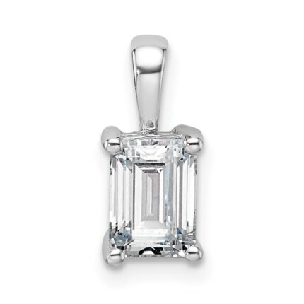 14k White Gold 1 carat Lab Grown Diamond VS+ F+ Emerald Complete Four Prong Pendant