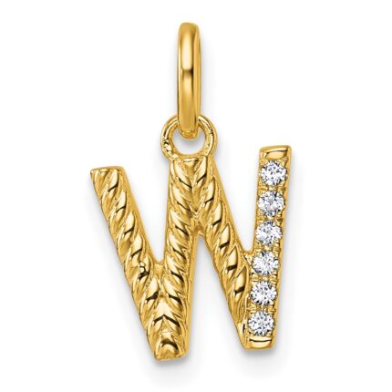 14k Twisted .05 ct. Diamond Initial W Charm