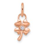 14K Rose Gold Polished Diamond Four Leaf Clover Charm