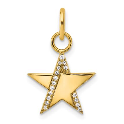 14K Polished 1/15 carat Diamond Star Charm