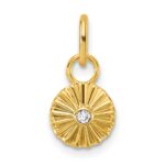 14K Polished and Grooved Diamond Circle Charm