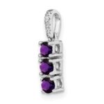 14k White Gold 3-stone Amethyst and Diamond Pendant - Image 5