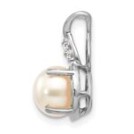 14k White Gold 7mm June/Freshwater Cultured Pearl and Diamond Pendant - Image 2