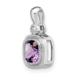 14k White Gold 6mm Cushion Amethyst and Diamond Pendant - Image 5