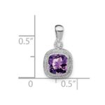 14k White Gold 6mm Cushion Amethyst and Diamond Pendant - Image 3