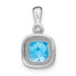 14k White Gold 6mm Cushion Blue Topaz and Diamond Pendant - Image 4