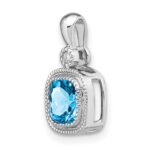 14k White Gold 6mm Cushion Blue Topaz and Diamond Pendant - Image 5