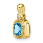 14k 6mm Cushion Blue Topaz and Diamond Pendant - Image 5