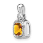 14k White Gold 6mm Cushion Citrine and Diamond Pendant - Image 5