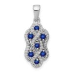 14k White Gold 1/4 carat Diamond and .32 Sapphire Fancy Twist Pendant