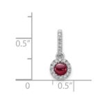14k White Gold Diamond and 3.7mm Round Cabochon Garnet Halo Pendant - Image 2