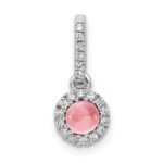 14k White Gold Diamond and 3.7mm Round Cabochon Pink Tourmaline Halo Pendant