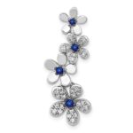 14k White Gold Diamond and .19 Sapphire Four Flowers Chain Slide