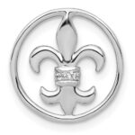 14k White Gold Diamond Fleur De Lis in Circle Chain Slide