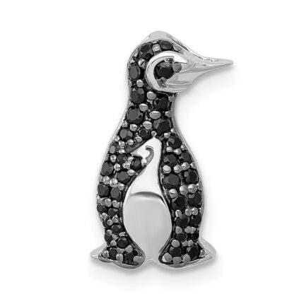 14k White Gold 1/5 carat Black Diamond Penguin Chain Slide