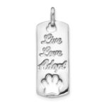 14k White Gold Polished Live Love Adopt with Cut-out Paw Dog Tag Pendant