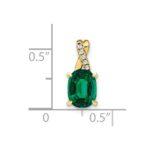 10k Oval Created Emerald and Diamond Pendant - Image 2